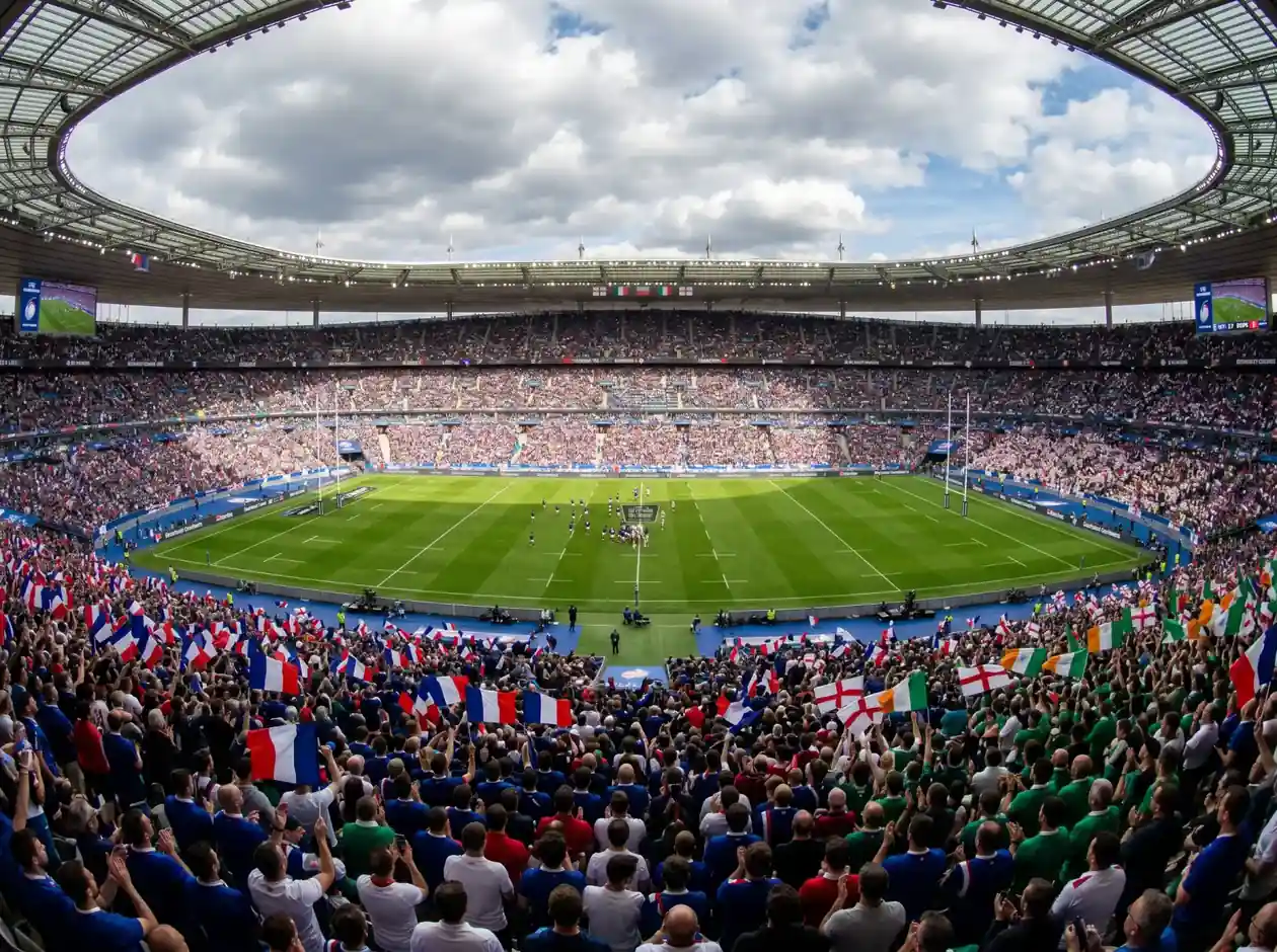 Vista panorámica de un estadio de rugby lleno durante una jornada del Six Nations