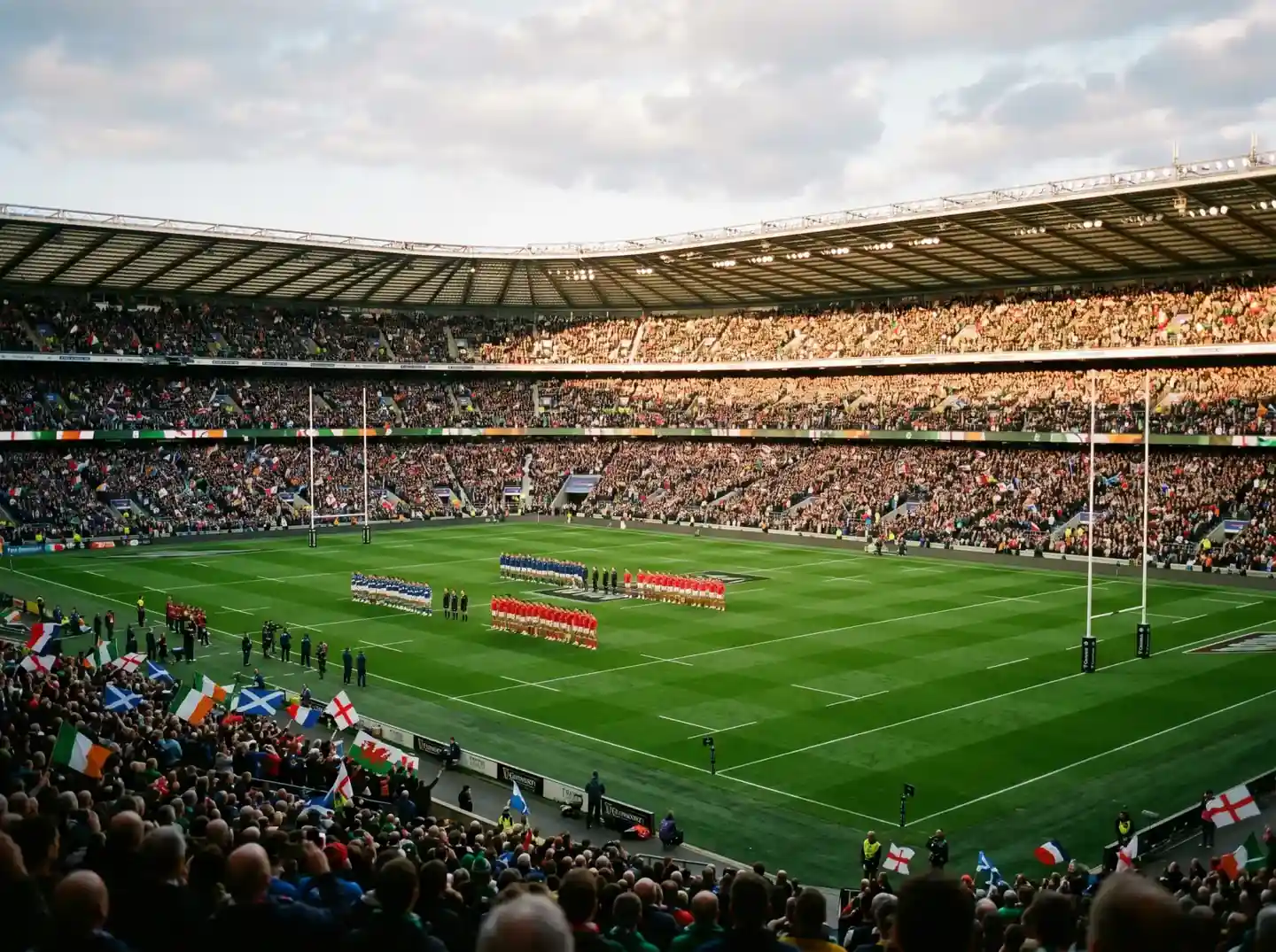 Estadio de rugby durante un partido del Six Nations con grada llena